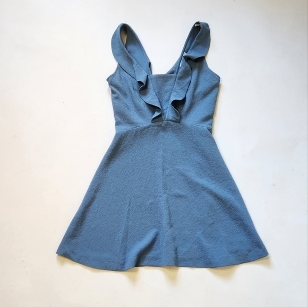 SANDRO PARIS LIGHT‎ BLUE RUFFLE A LINE DRESS - Picture 2 of 12